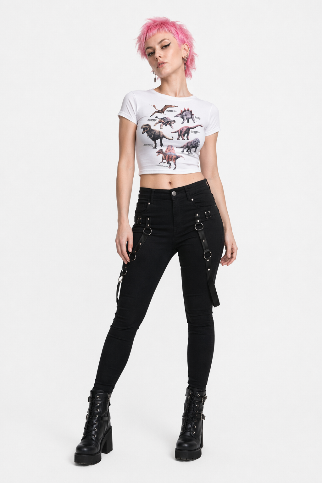 Cute Dino Diagram Infographic Crop Top for Kids Org Instock M