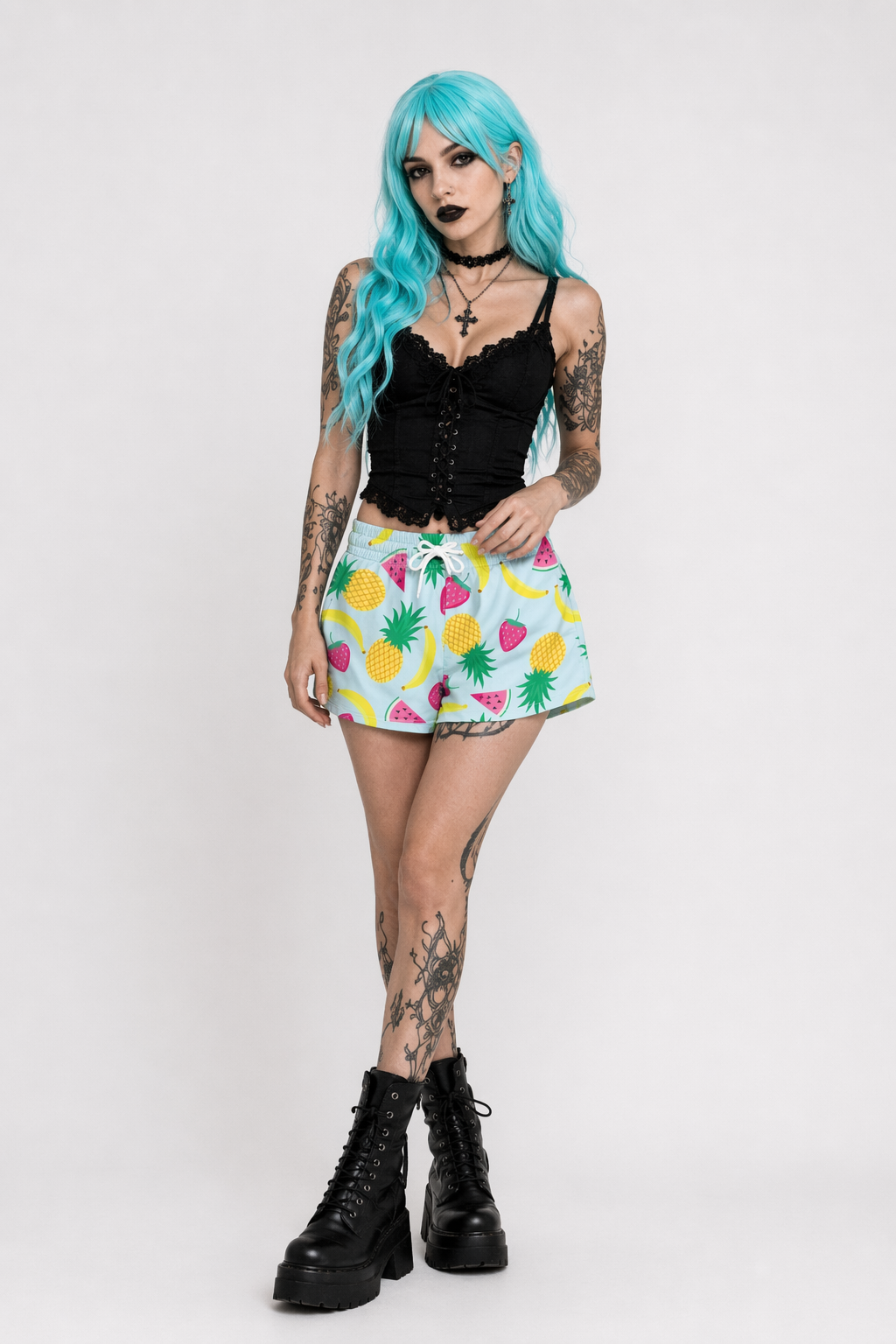 Blue Tropical Fruit Shorts for Summer Fun and Activities L