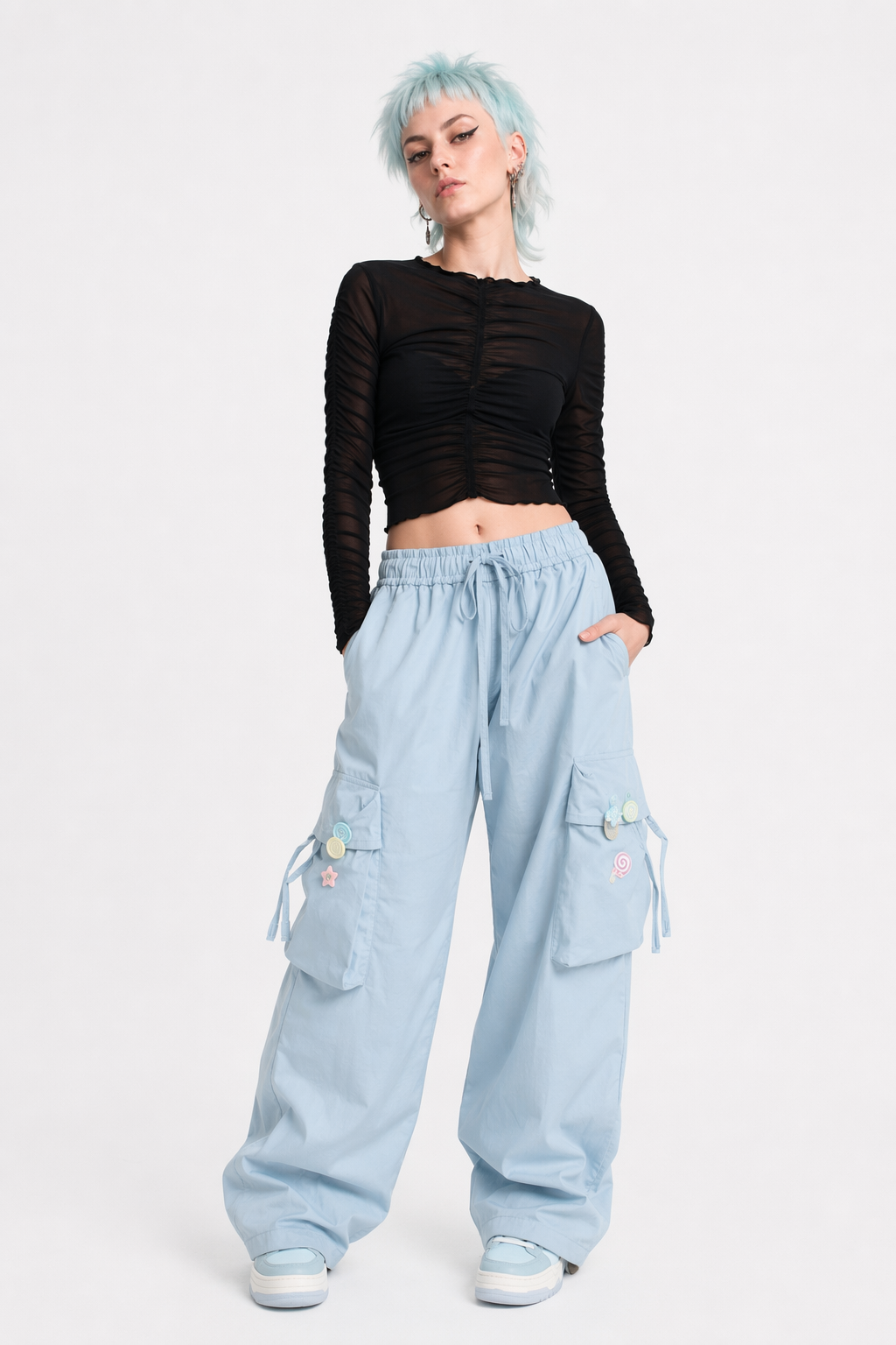 Baby Blue Kawaii Cargo Pants for a Y2K Nostalgic Look XL