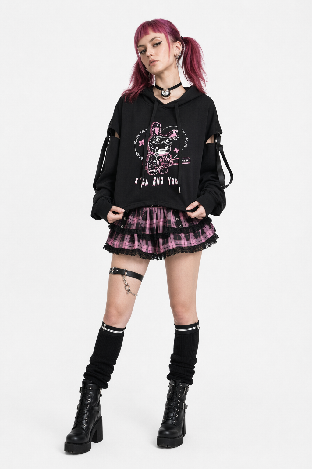 Pastel Goth I'll End You Chainsaw Bunny Hoodie for Year-Round Wear S