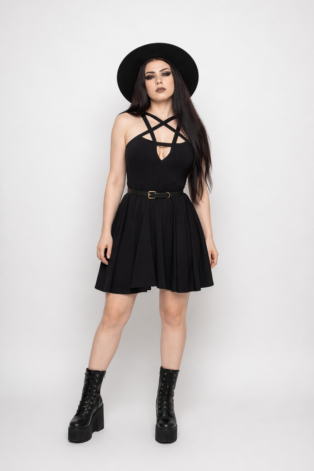 Chic Pentagram Harness Dress for a Gothic Summer Look M