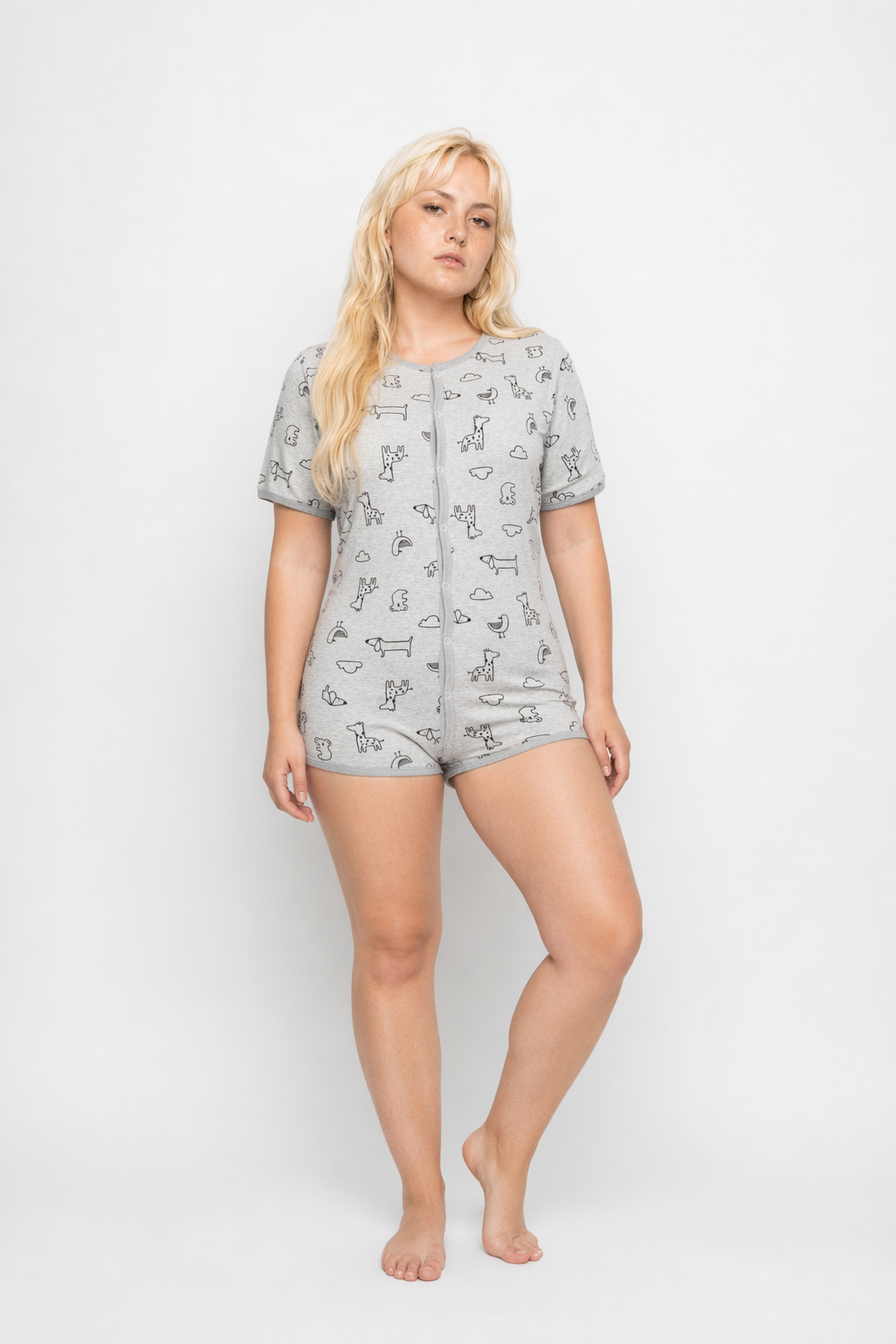 Adorable Animal Print Onesie in Soft Grey Now In Stock L