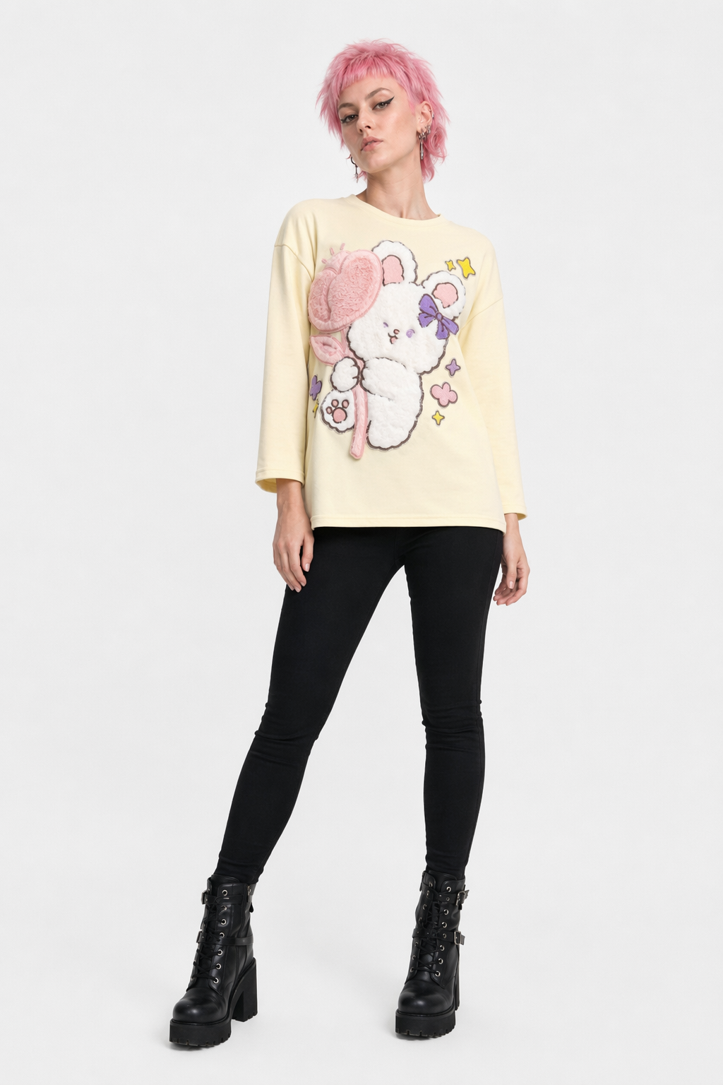 Tulip Bunny Fluffy Tee for Adorable Spring Style Appricot