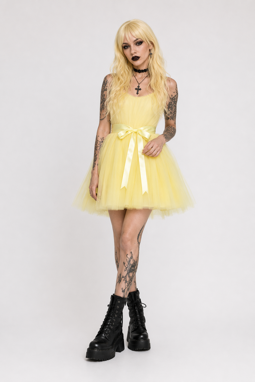 Traditional Tulle Tutu Skirts with Silk Ribbon in Various Colors Yellow