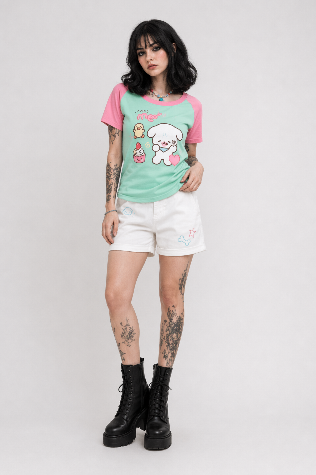Hungry Lil Pup Tee for Kawaii Fashion Enthusiasts Green