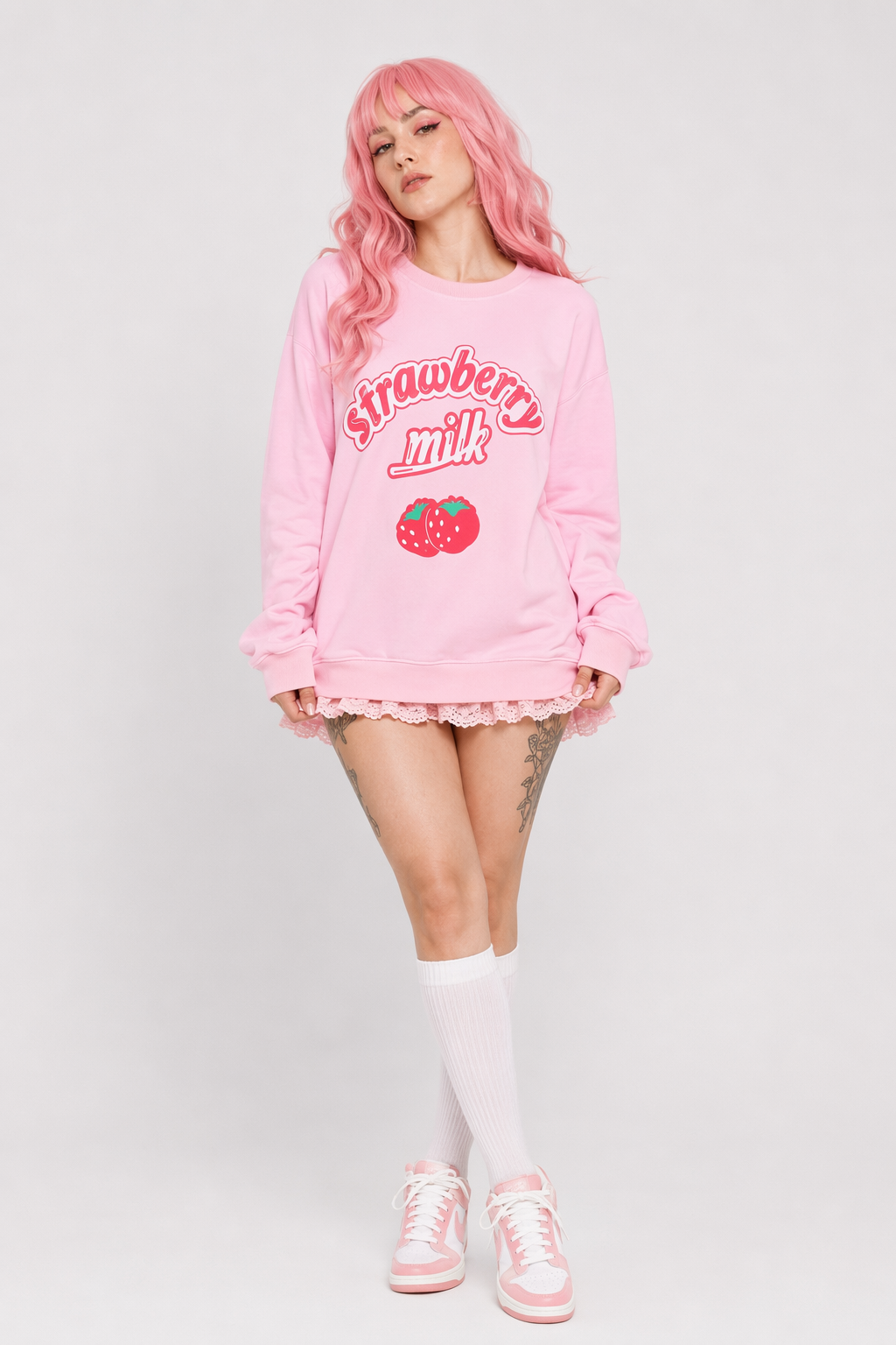 Strawberry Milk Inspired Long Sleeve Cozy Sweater XL