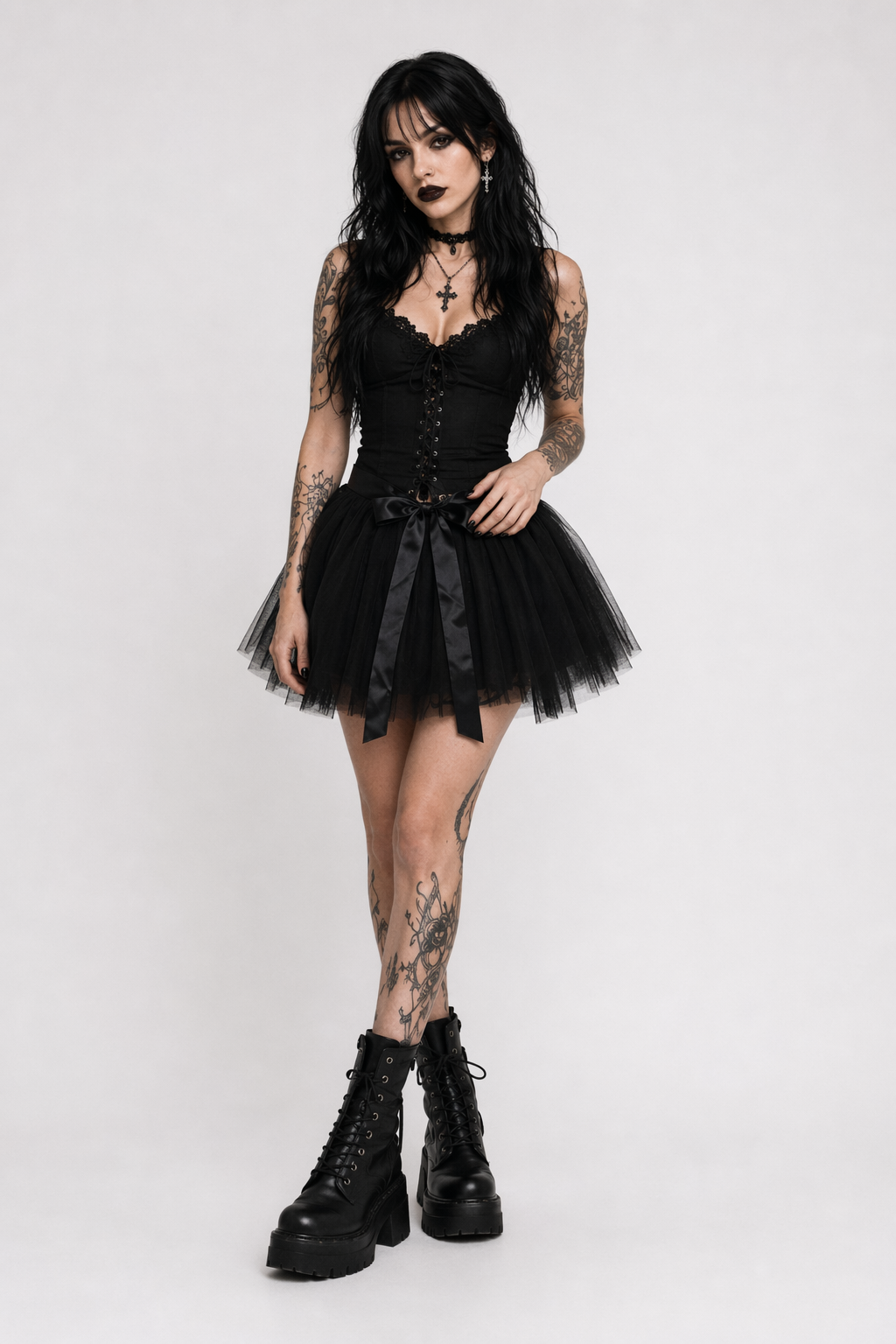 Traditional Tulle Tutu Skirts with Silk Ribbon in Various Colors Black