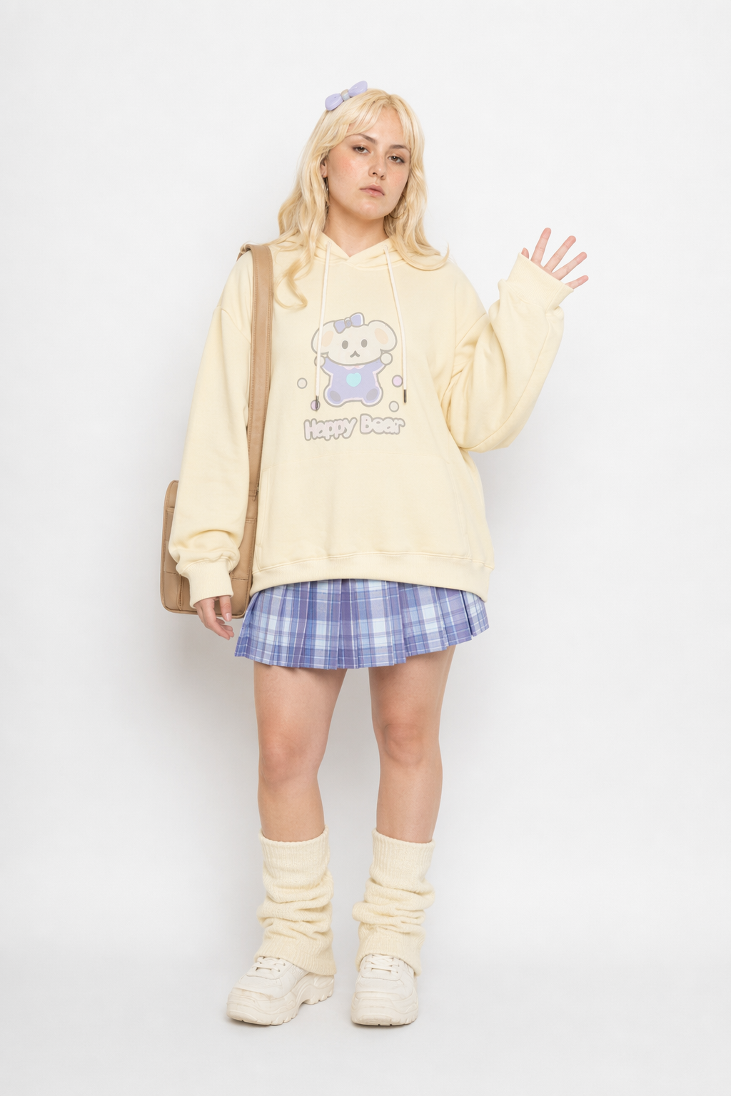 Pastel Yellow Bear Hoodie with Cozy Pouch and Cute Details XXXL
