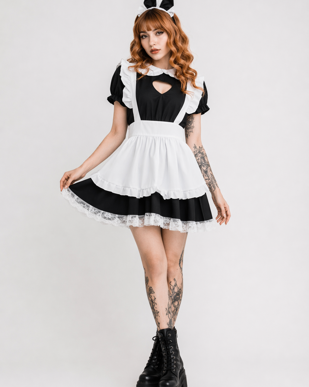 Kawaii Maid Cosplay Dress with Size Chart and Adorable Neko Twist M