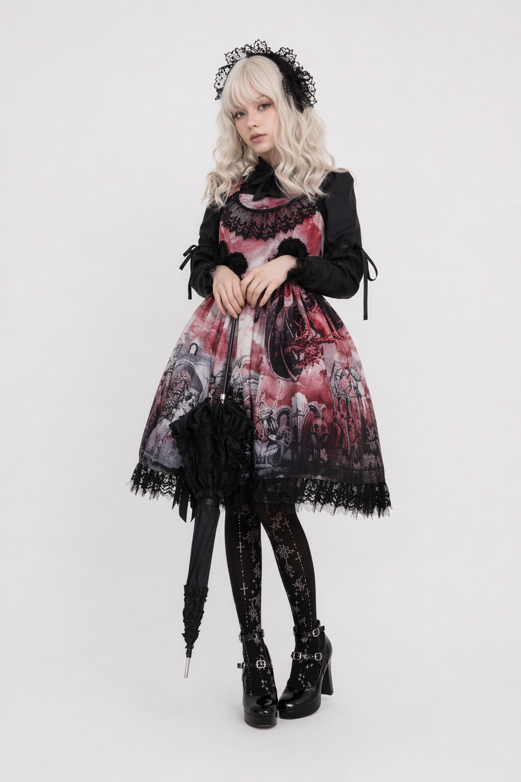 Gothic Lolita Medieval Themed Dress with Dark Victorian Influences Red