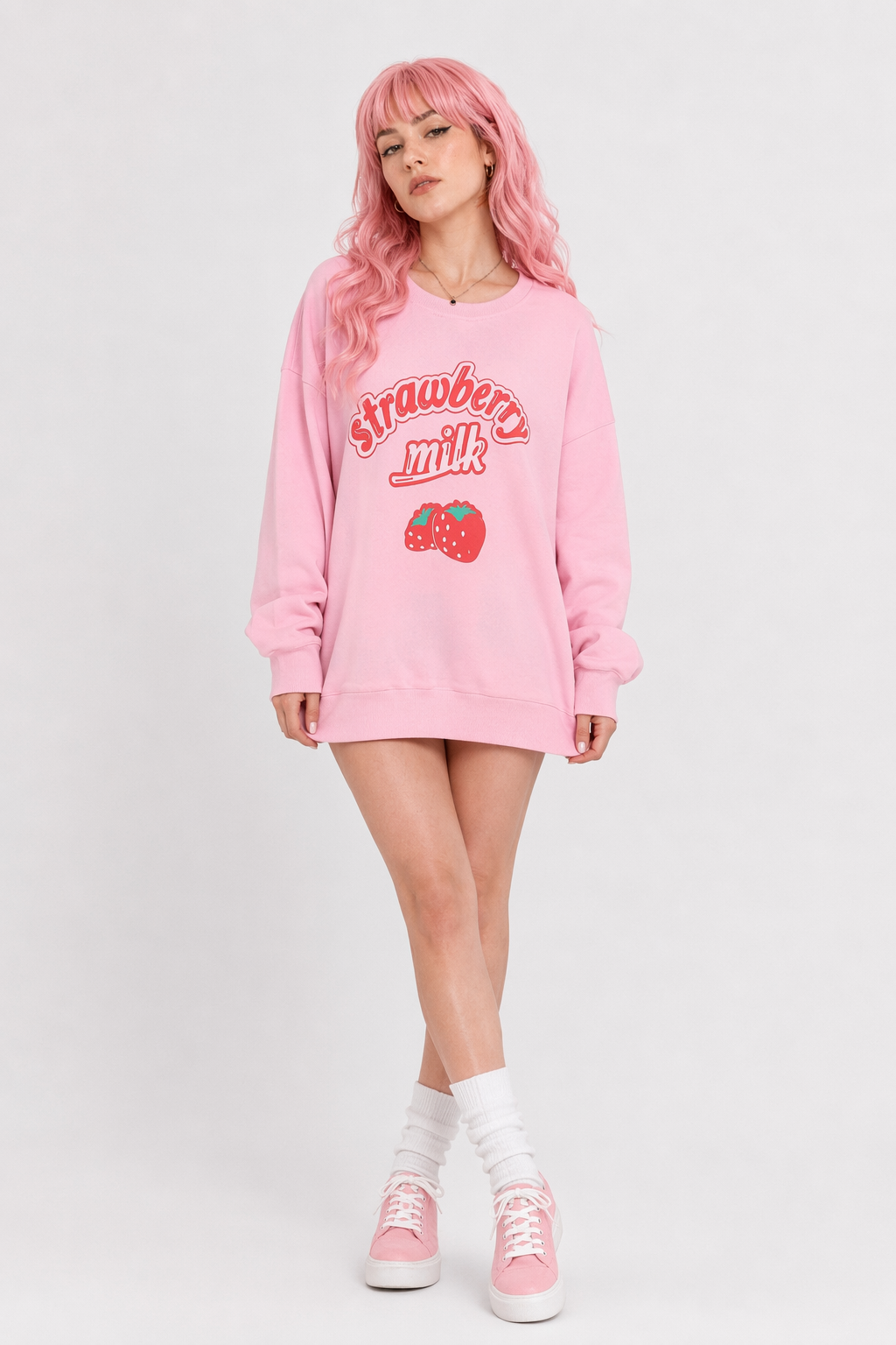 Strawberry Milk Inspired Long Sleeve Cozy Sweater XXL