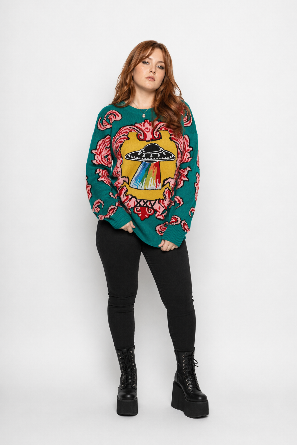 UFO Spaceship Inspired Knitted Crewneck Sweatshirt L