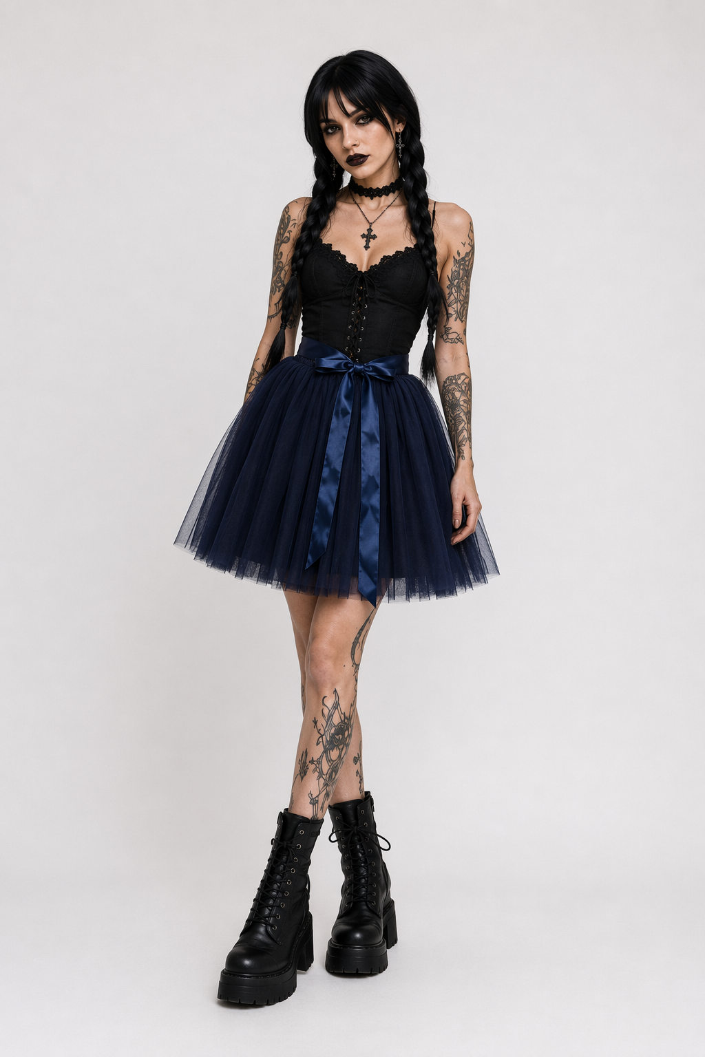 Traditional Tulle Tutu Skirts with Silk Ribbon in Various Colors Navy