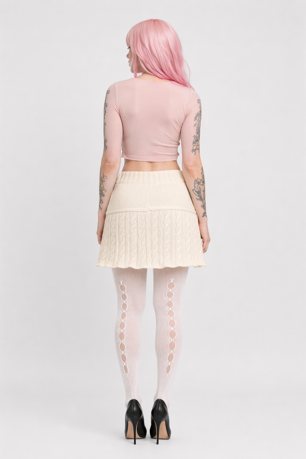 Knit Beige Pompom Skirt for Angelcore and Fairycore Styles S