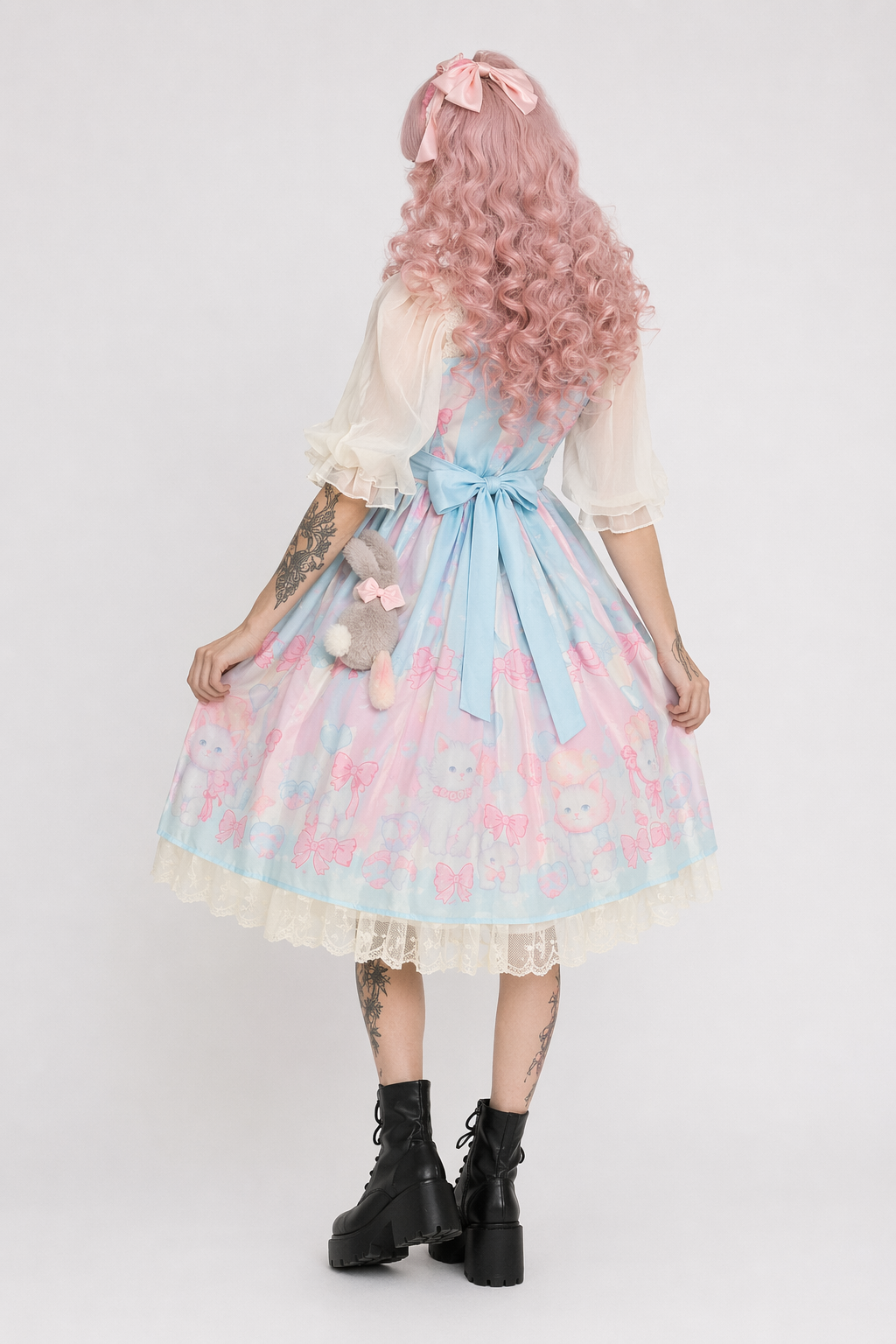 Pastel Kitten Themed Lolita Dress for Playful Princesses Blue Dress