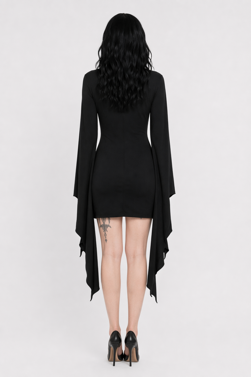 Black Gothic Forest Witch Dress with Flowy Wing Style Sleeves XXXL