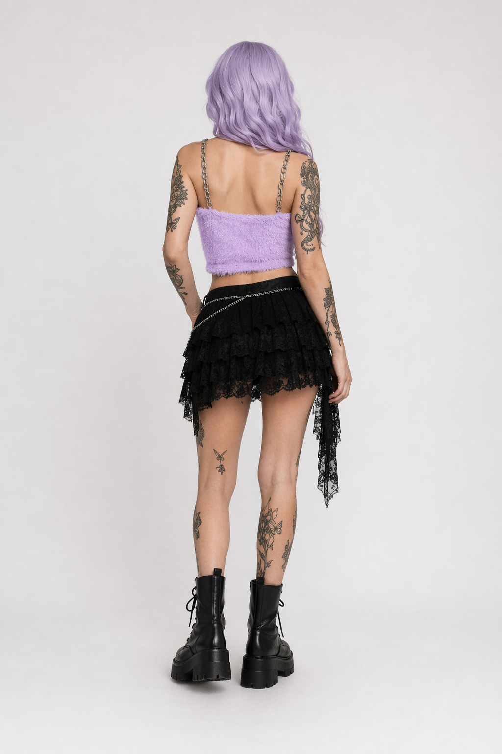 Adorable Purple Faux Fur Crop Top for Cozy Princess Vibes S