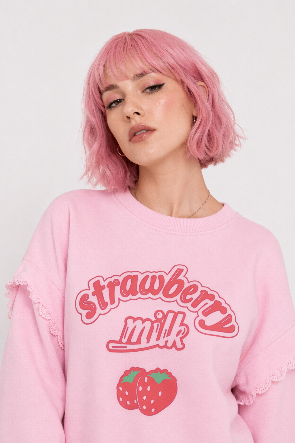 Strawberry Milk Inspired Long Sleeve Cozy Sweater L