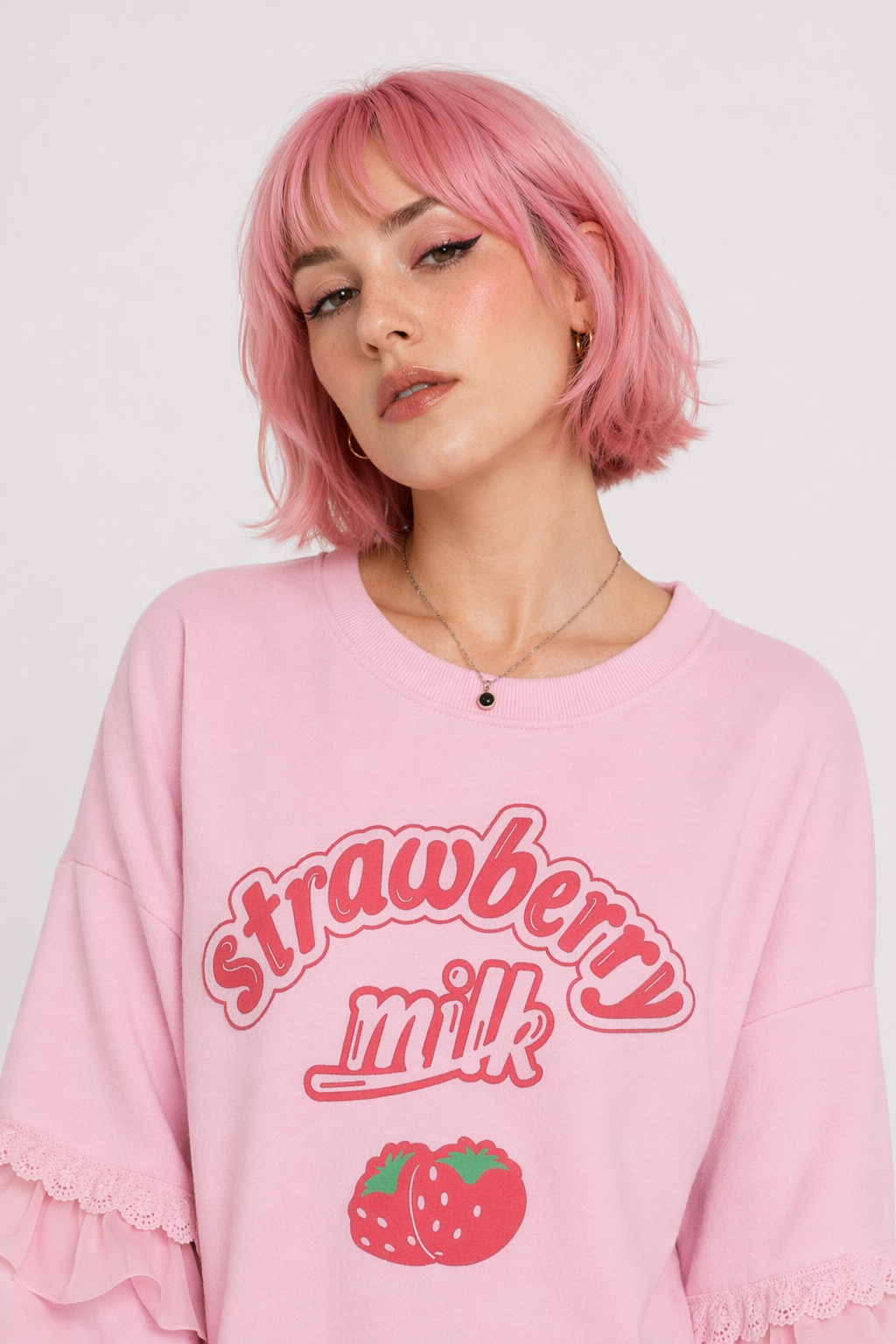 Strawberry Milk Inspired Long Sleeve Cozy Sweater S
