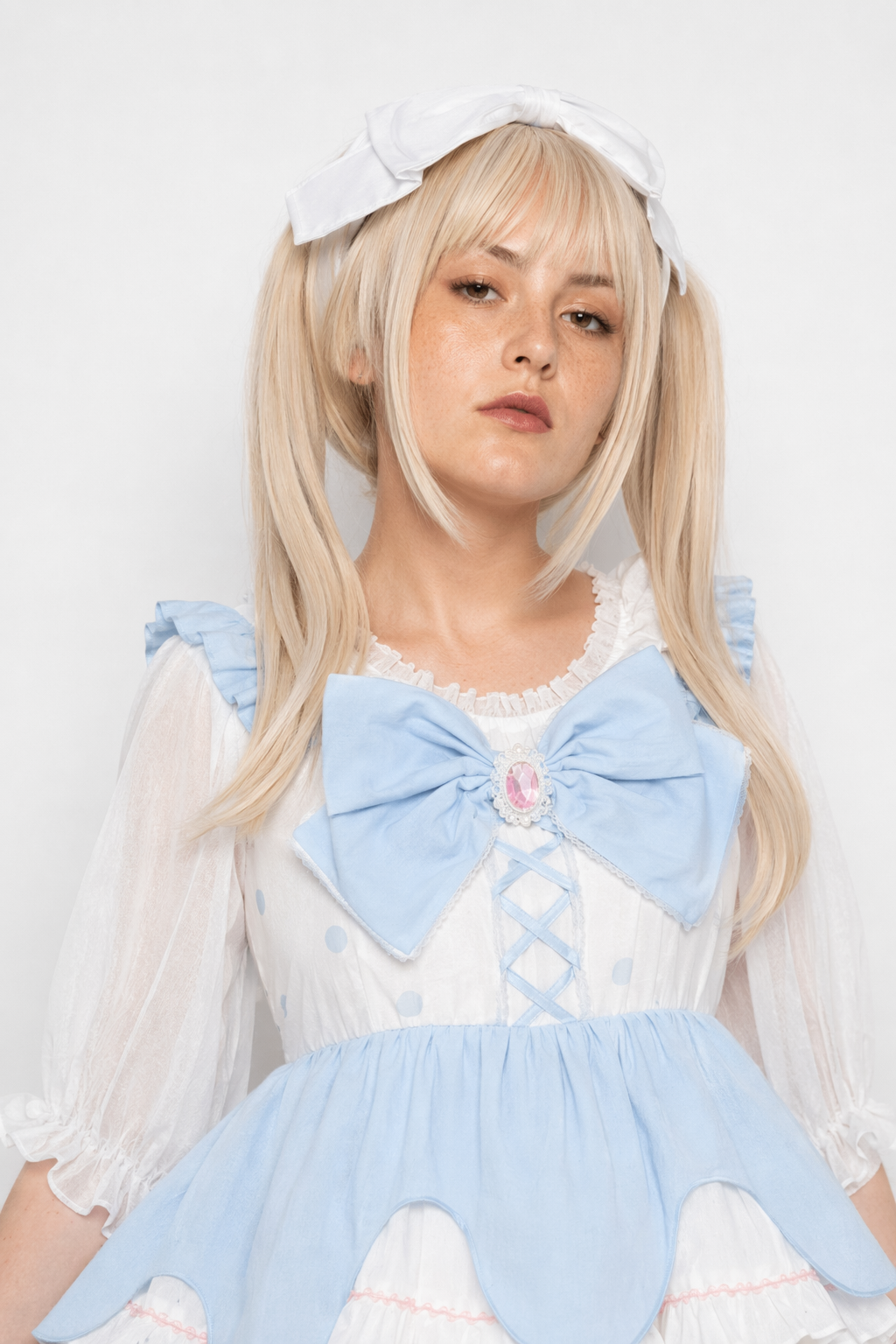 Sweet Pastel Blue Polkadot Lolita Dress with Luxurious Details L