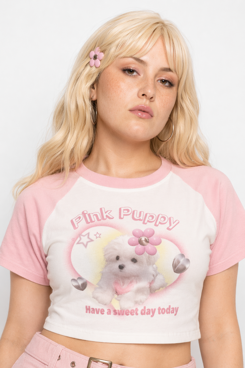 Pink Puppy Crop Top for Y2K Fashion Lovers L