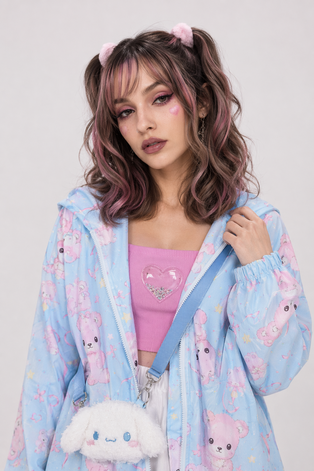 Baby Bear Windbreaker Jacket in Pastel Colors for Kawaii Lovers Sky Blue