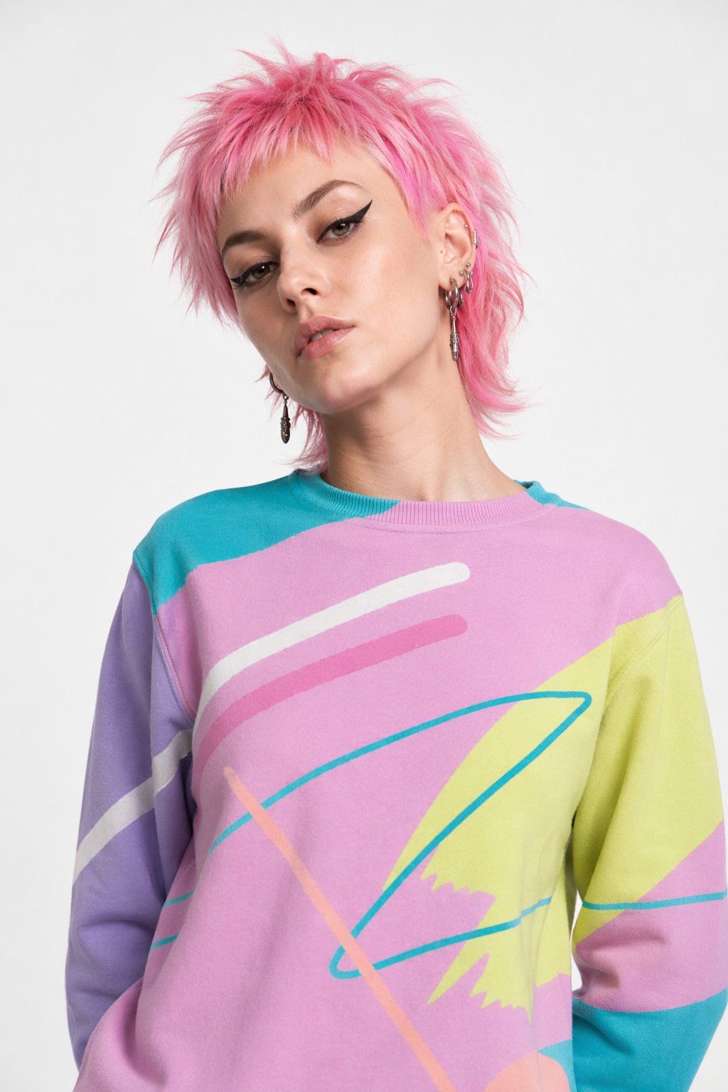 90s-Inspired Bold Crewneck Sweater for Unique Style Abstract