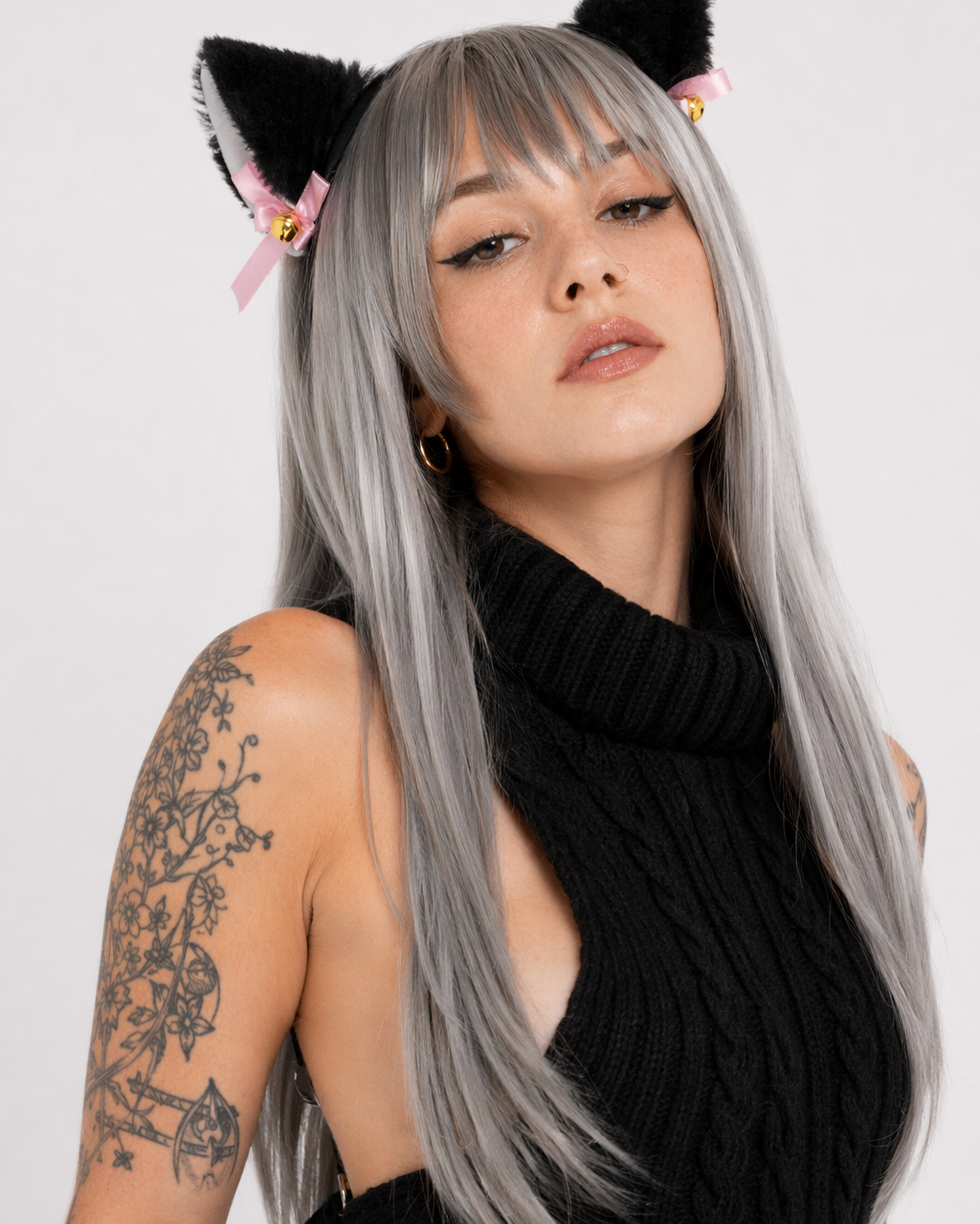 Kawaii Virgin Killer Backless Sweater in Chunky Cable Knit Black