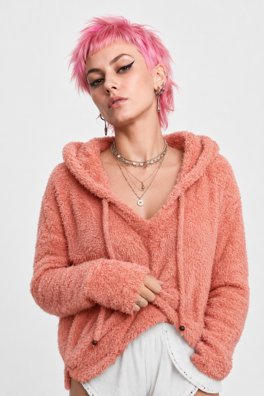 Ultra-Soft Furry Hoodie for Cozy Comfort orange powder