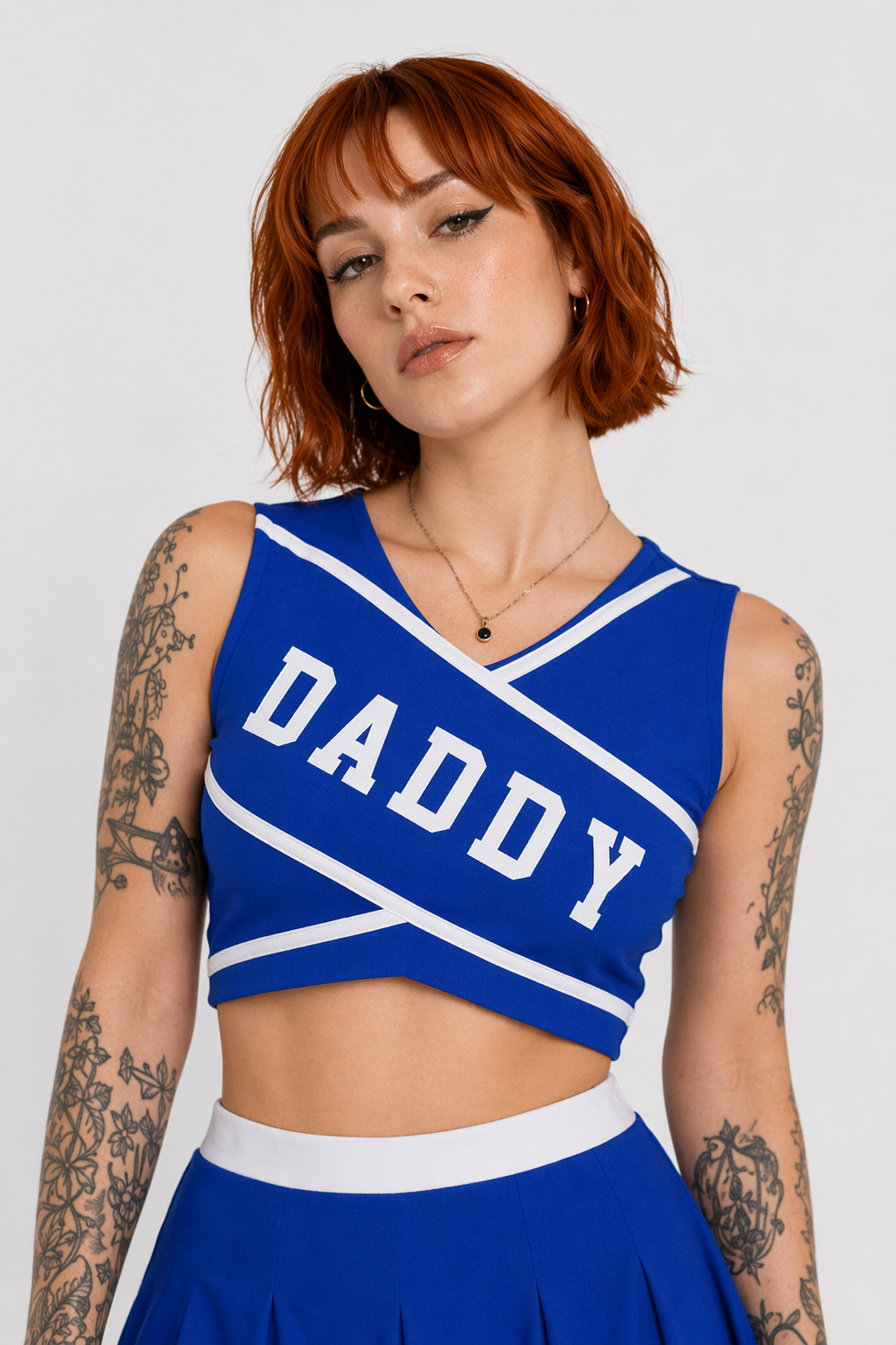 Cute Cheerleader Outfit with Belly Shirt and Matching Skirt Royal Blue