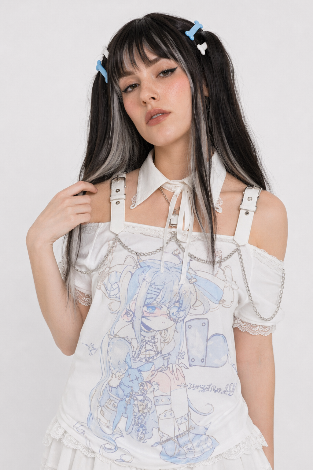 Pastel Menhera Off The Shoulder Tee for Kawaii Anime Lovers White