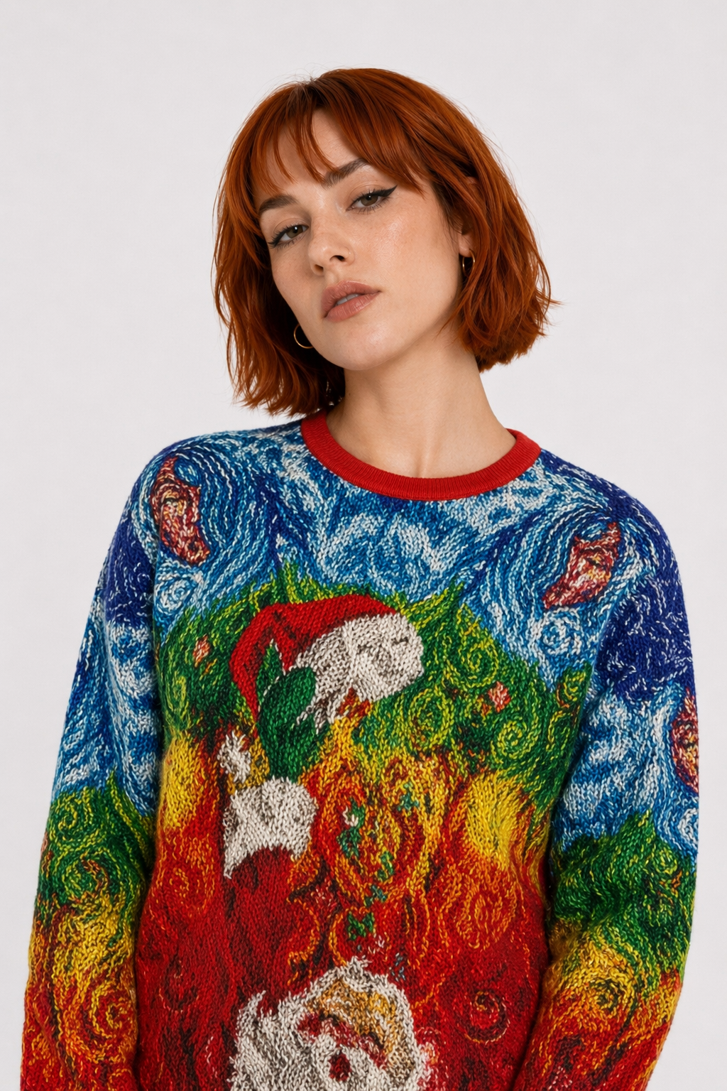 Cozy Christmas Crewneck Sweaters for Holiday Cheer Santa Van Gogh