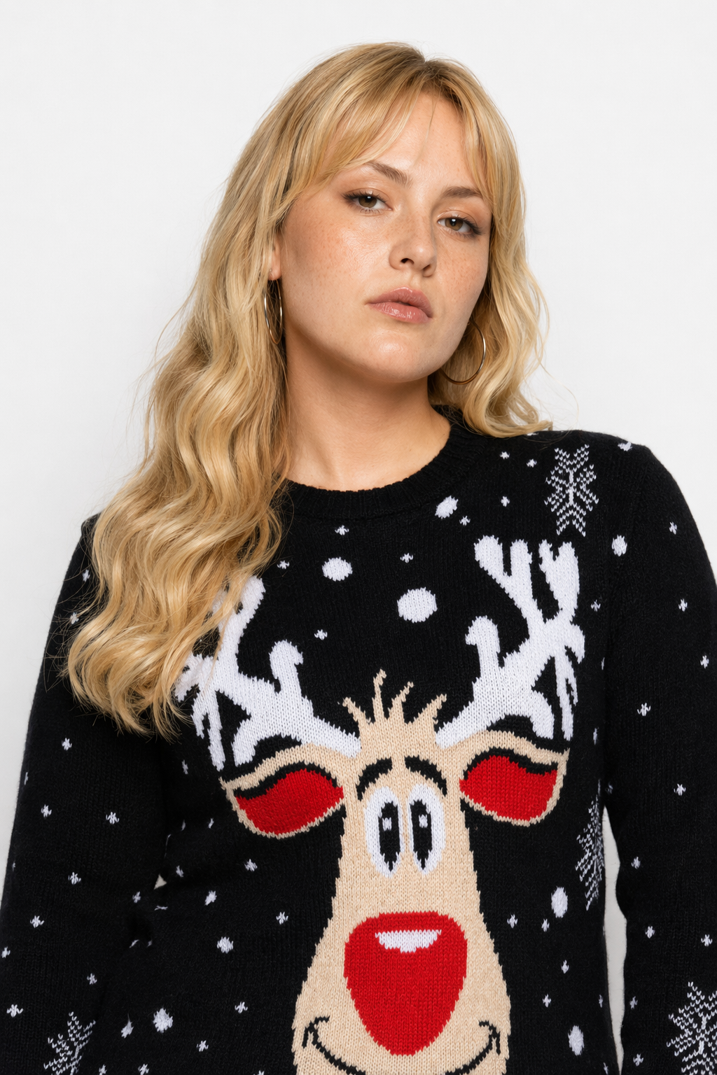Reindeer Knit Christmas Crewneck Sweater for Holiday Cheer Black