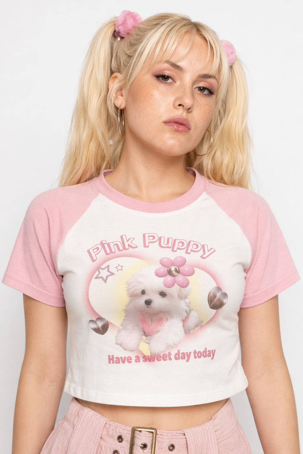 Pink Puppy Crop Top for Y2K Fashion Lovers M