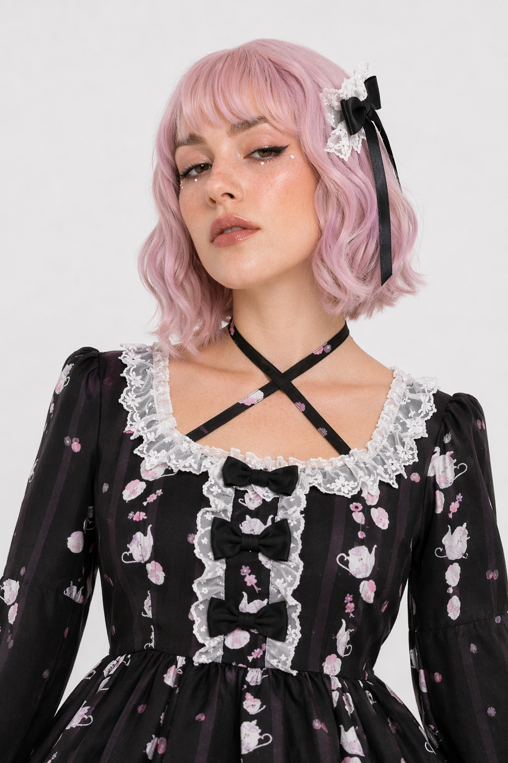 Pastel Bunny Rabbit Tea Party Lolita Dress Black