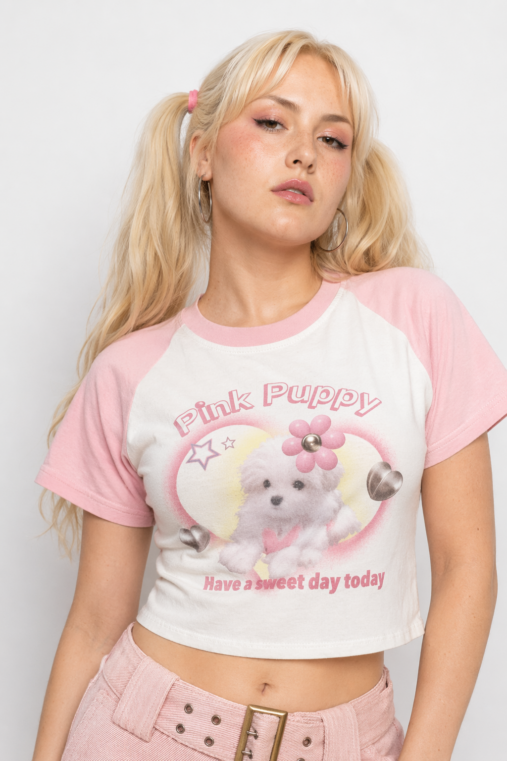 Pink Puppy Crop Top for Y2K Fashion Lovers S