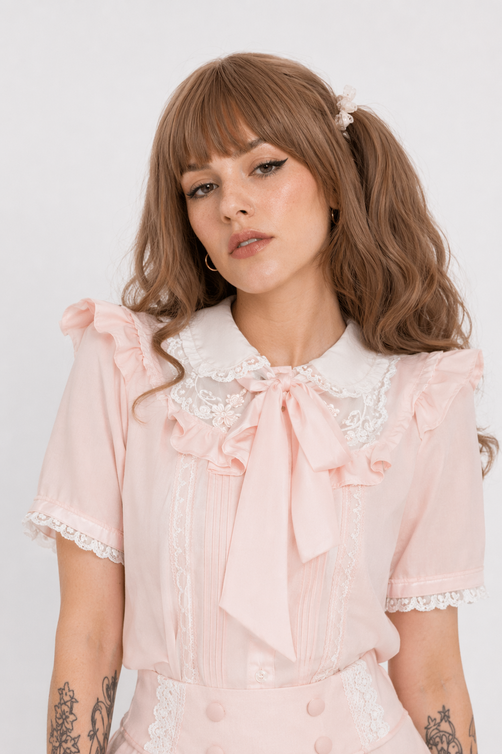 Black and White Bloomer-Style Shorts with Lace Ruffles and Pockets Pink Shorts