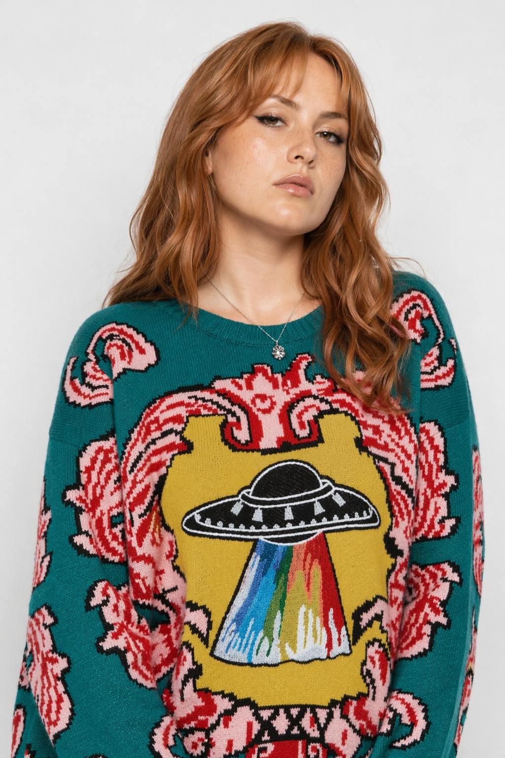 UFO Spaceship Inspired Knitted Crewneck Sweatshirt L