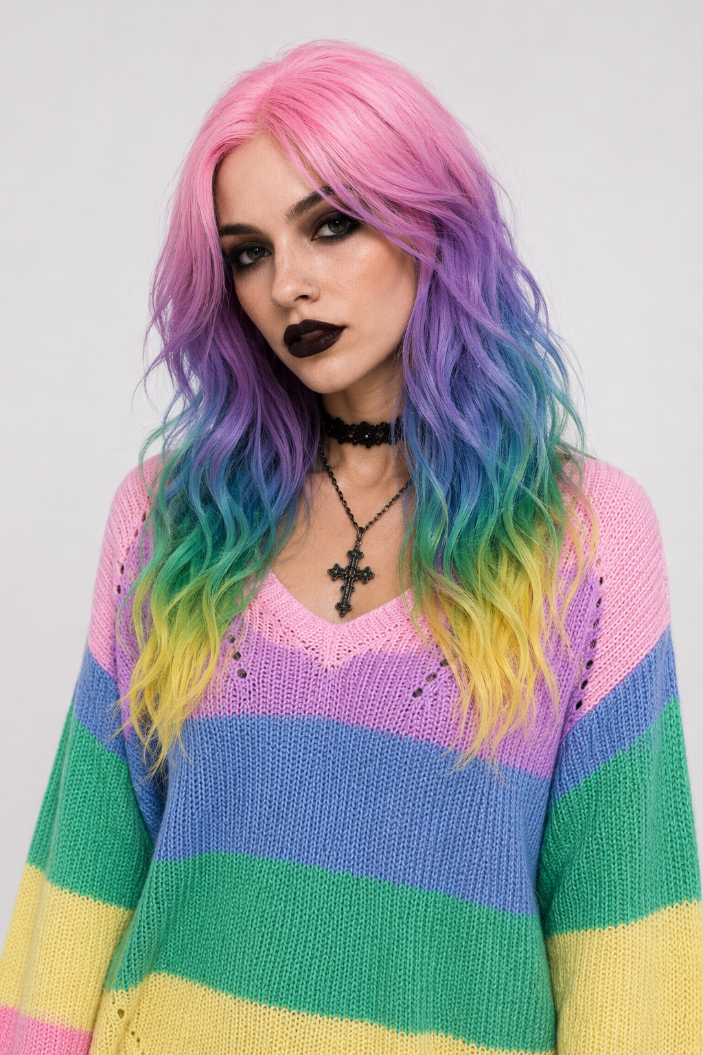 Cozy Long Sleeve Sweater Dress in Bright Rainbow Colors Org Instock Bright Rainbow Colors