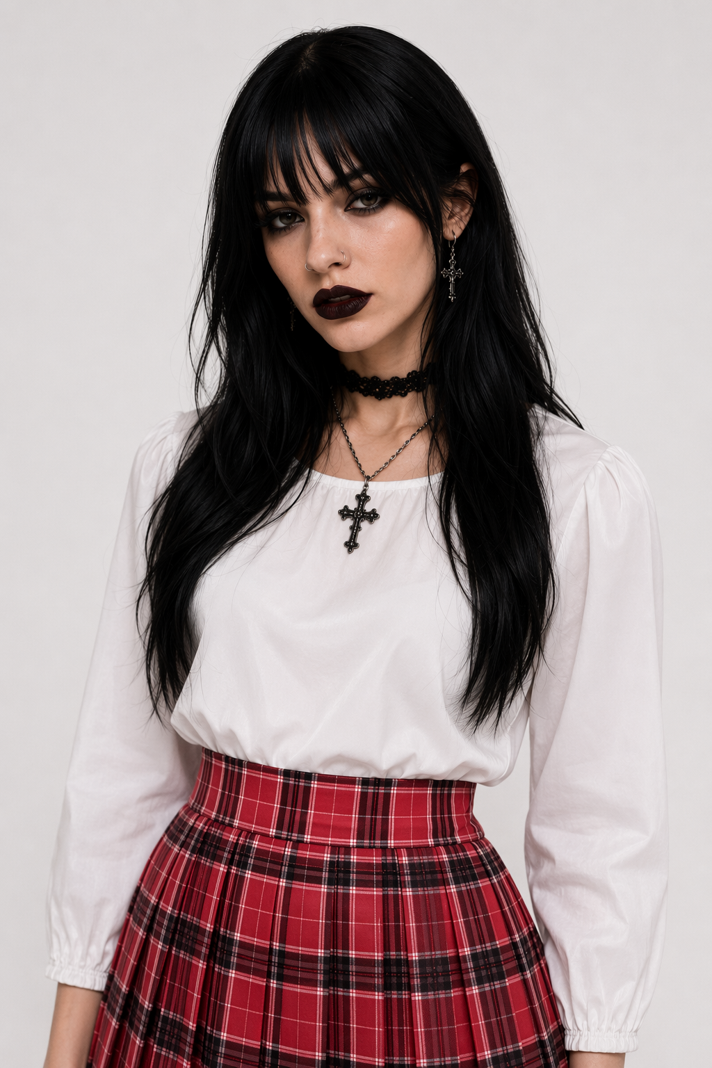 Plaid and Solid Color School Girl Skirt in Plus Sizes Org InStock 40cm Length Red