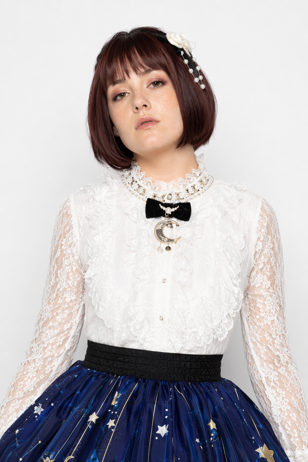 Gothic Lolita Steampunk Skirt with Ruffles and Constellation Print L