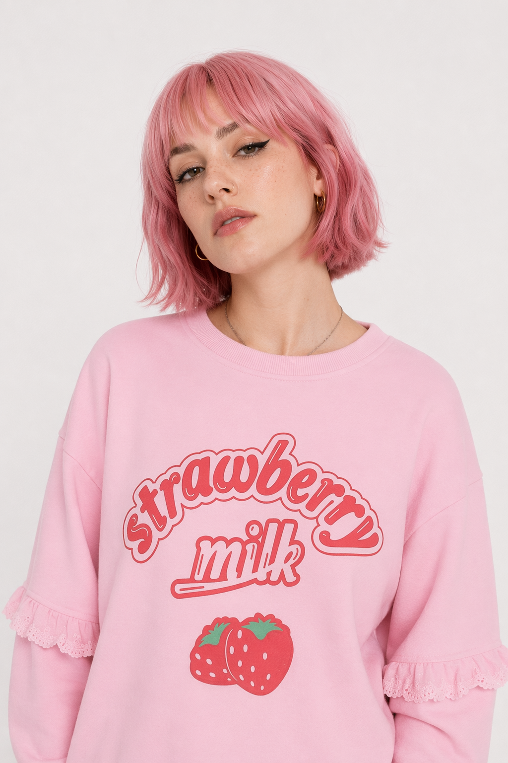 Strawberry Milk Inspired Long Sleeve Cozy Sweater XL