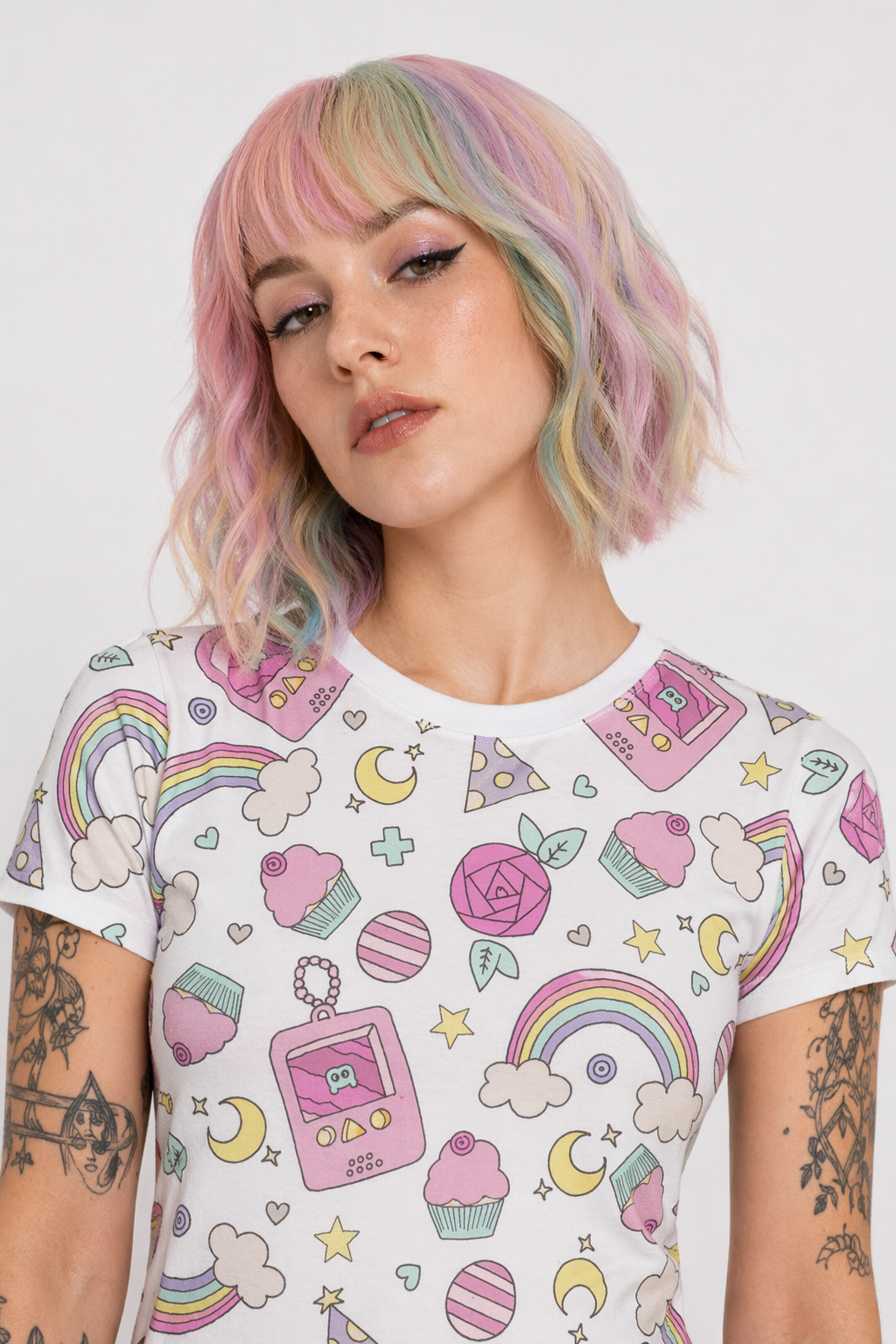 Trendy Gameboy T-Shirt with Cakes & Candy Print in Stock White Gameboy