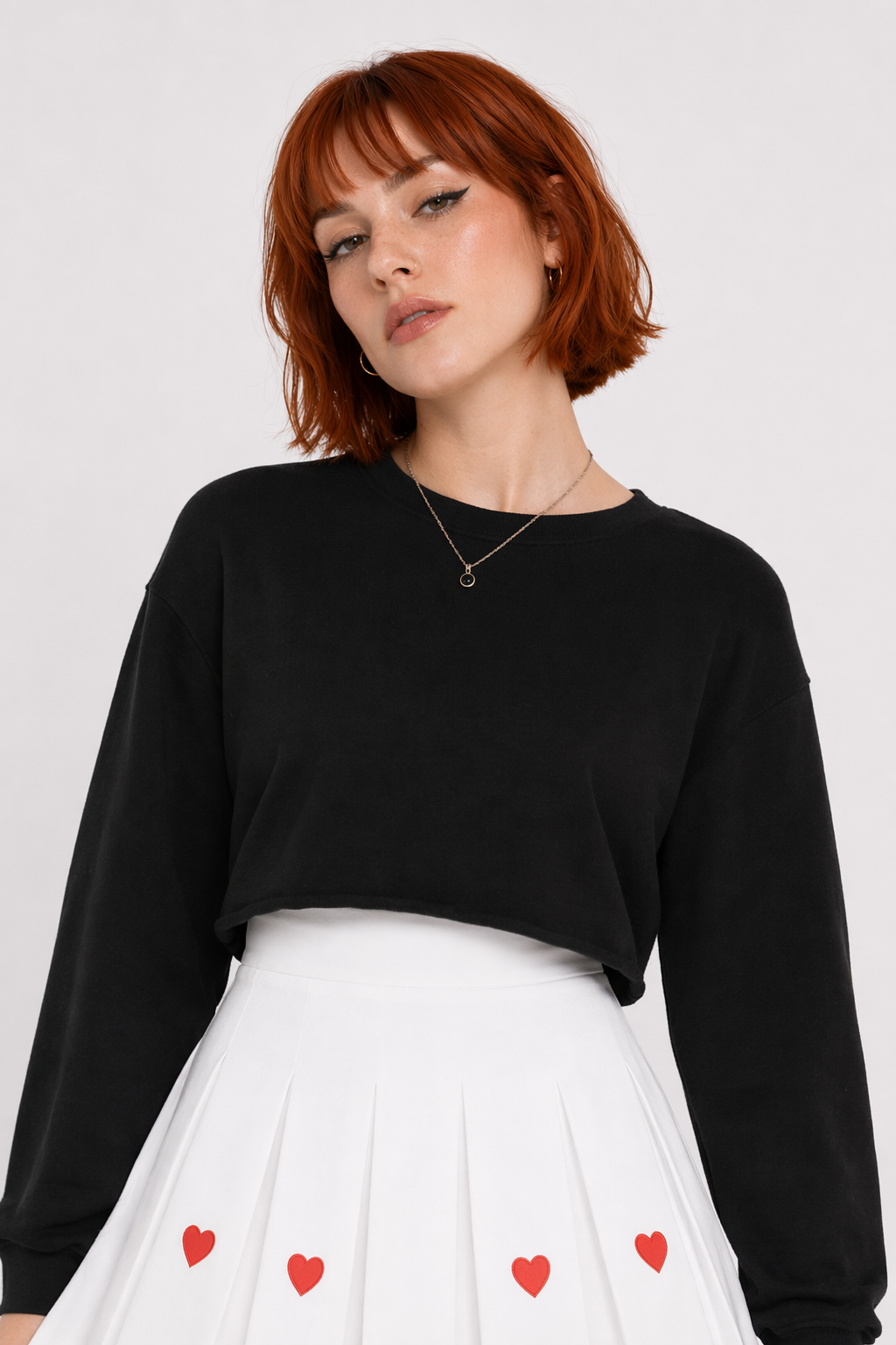 Kawaii School Girl Tennis Skirt with Heart Embroidery Details White