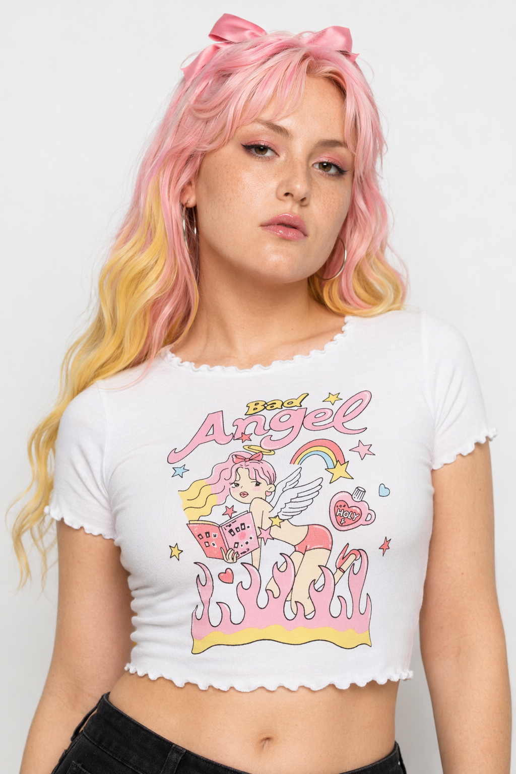 Naughty Angel-Inspired Girly Crop Top M