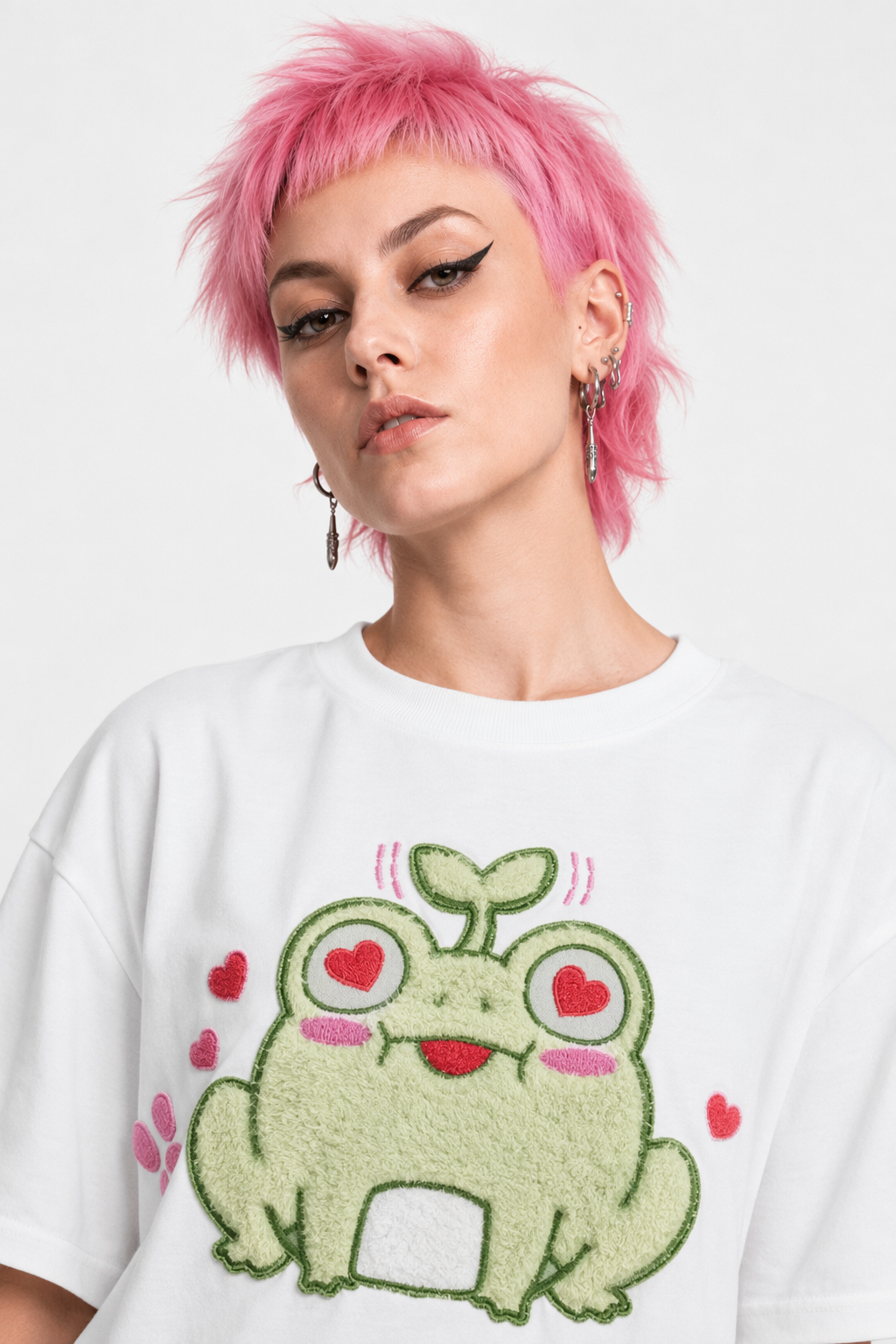 Froggy Love Fluffy Tee for Ultimate Kawaii Cuteness and Comfort White