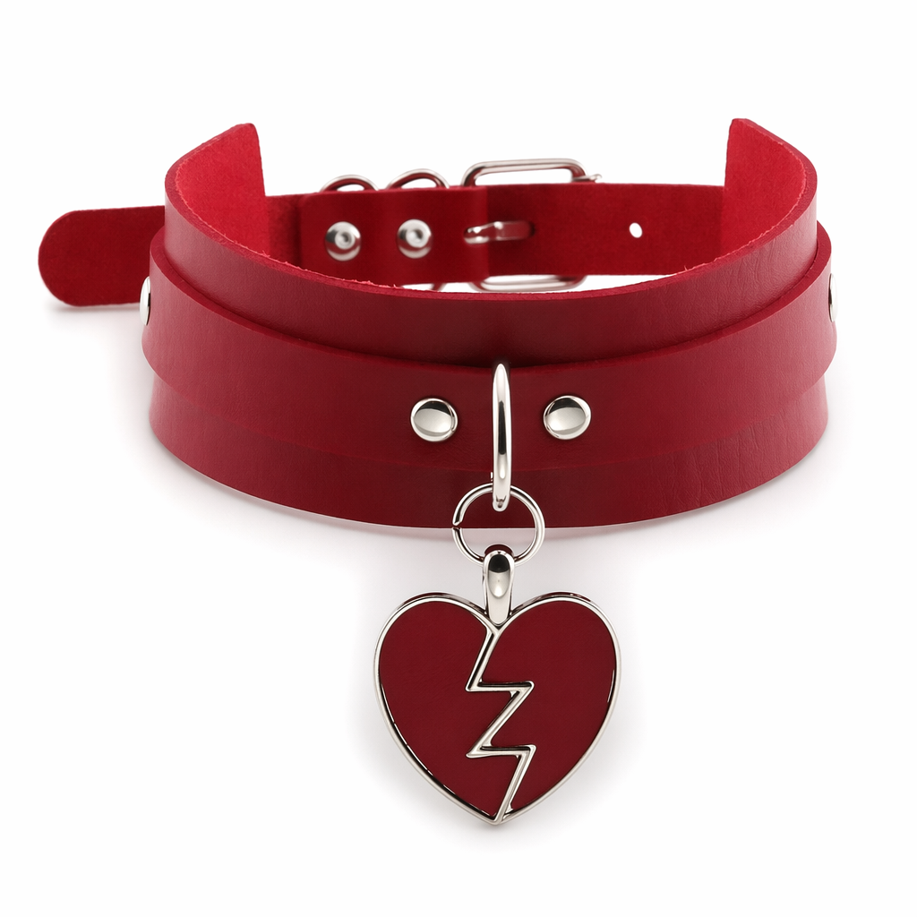Heart Breaker Vegan Leather Choker for Kinky Princesses Red Collar