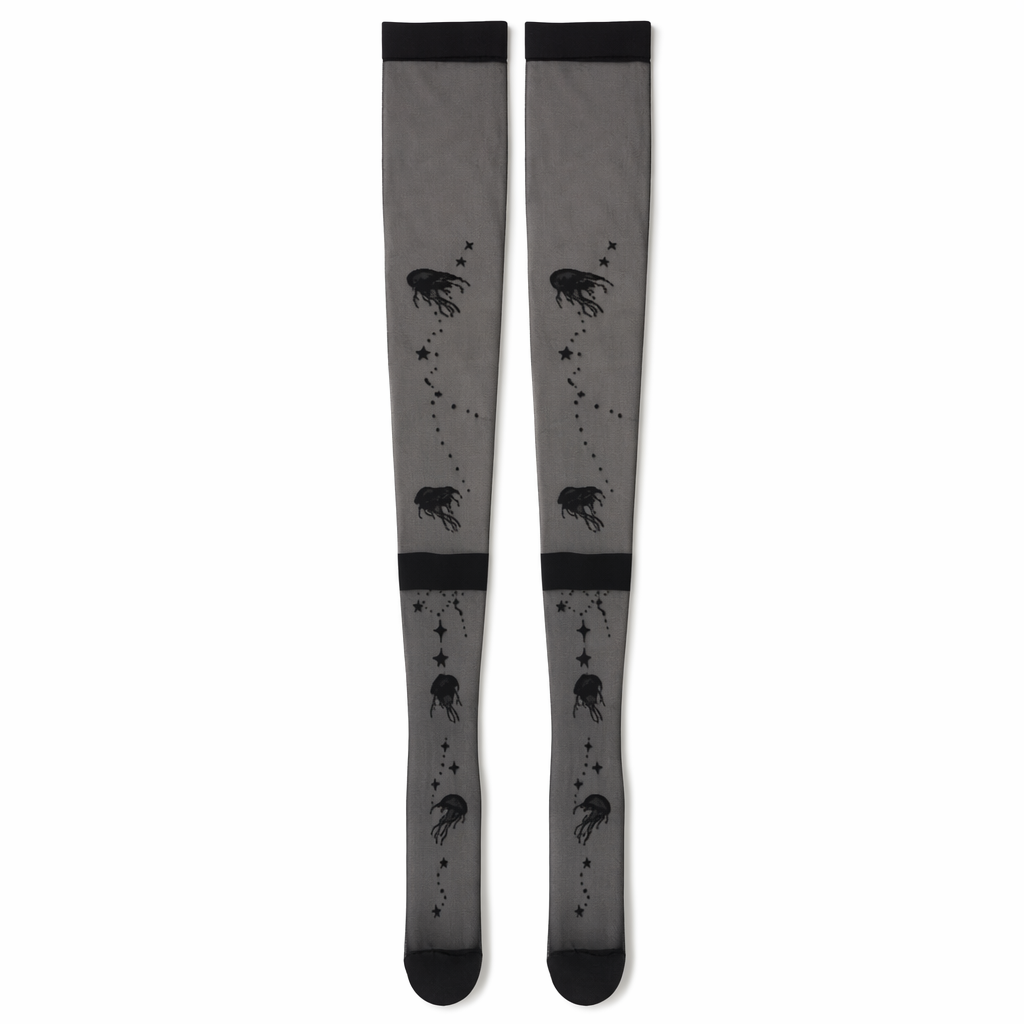 Sheer Lolita Nylon Thigh Highs for a Kawaii Fairycore Look Black Jellyfish