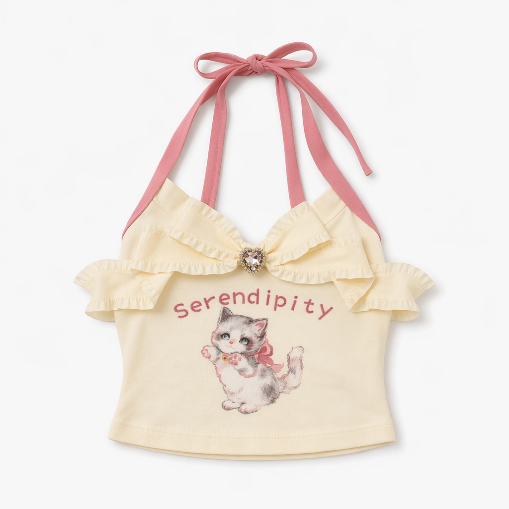 Serendipity Kitten Tank in Pale Yellow for Retro Fashionistas Default Title