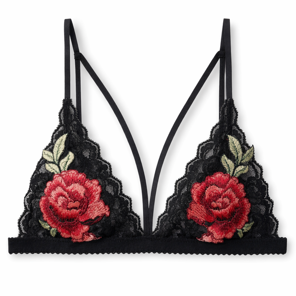 Lacey Rose Embroidered Bra with Style Harness Straps red embroidery